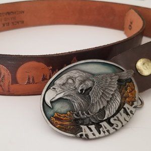 Vintage Alaskan Bald Eagle Buckle w/ Leather Belt
